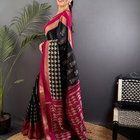 Radiant Black Soft Silk Ikkat Saree