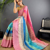 Soft Tussar Barbie Rainbow Saree