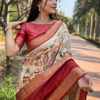 Maroon Colour Double Border Chex Weaving Banarasi Soft Silk Saree