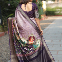 Pure Viscose Dola Silk Saree With Zari Weaving Pallu In Light Purple Colour - Luxe
