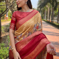 Mustard Double Border Chex Weaving Saree