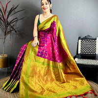 Magenta Check Weave Gadwal Saree