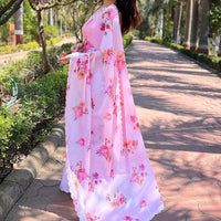 Pink Pure Satin Georgette with Zircon Swarovski Border Saree