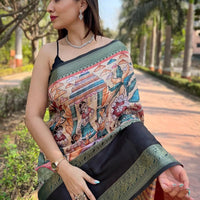 Green Colour Double Border Chex Weaving Banarasi Soft Silk Saree