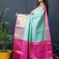 Aqua Floral Zari Banarasi Kanjivaram Silk Saree