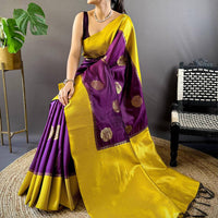 Wine Elegance With Golden Motifs Saree