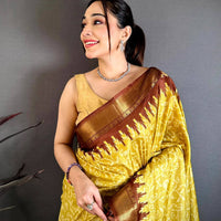 Yellow Pearl Ikkat Dola Silk Saree