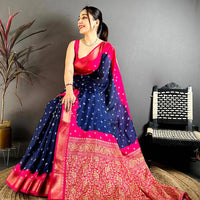 Navy Bandhej Printed Dola Silk Saree