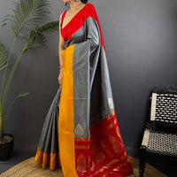 Grey Soft Katan Silk Banarasi Saree