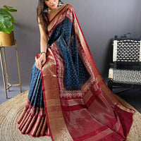 Blue Graceful Bandhej Silk Saree