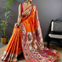 Orange Colour Yevla Paithani Soft Silk Saree