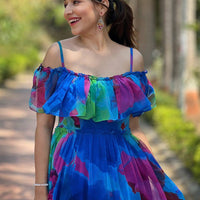 Persian Blue Abstract Print Dress
