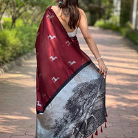 Maroon Soft Silk Saree With Postar Weaving Zari Pallu