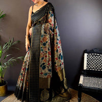 Black Soft Silk Kalamkari Printed Saree