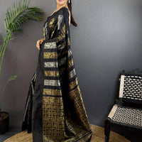 Black Soft Silk Sona Chandi Zari Weaving Saree