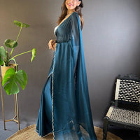 Teal Rangoli Silk Saree
