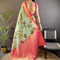 Mint Green Paithani Kora Silk Saree
