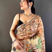 Peach Tussar Pashmina Kalamkari Saree