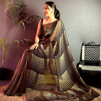 Radiant Gold Zari Striped Chiffon Saree