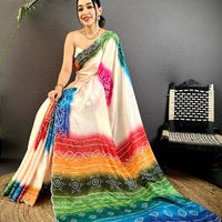 Stylish Chiffon Bandhej Swarovski Saree