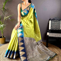 Green Banarasi Raw Silk Ikkat Saree