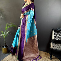 Ethereal Sky Gadhwal Soft Silk Saree