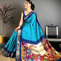 Aqua Bandhej Fusion Dola Print Saree