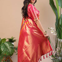 Radiant Pink-Gold Stripe Saree