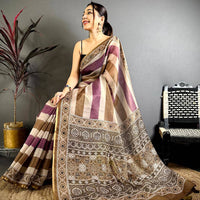 Heritage Stripe Linen Chanderi Saree