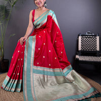 Royal Red Soft Silk Floral Butta Saree