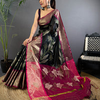 Black Soft Chanderi Pochampally Ikkat Saree