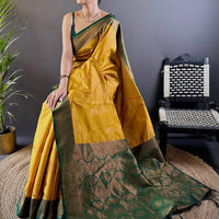 Elegant Yellow Silk Saree With Gold Zari Motifs