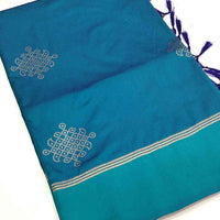 Turquoise Peacock Kolam Silk Heritage Saree