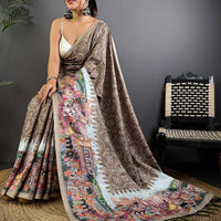 Taupe Kalamkari Digital Printed Saree