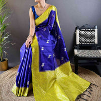Elegant Purple Silk Saree with Gold Zari Accents