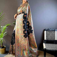 Black Ethnic Motif Silk Blend Saree