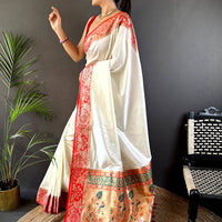 White Soft Silk Yevla Pathani Saree
