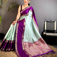 Mint Green Gadhwal Pure Soft Silk Saree
