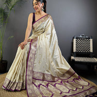 White Soft Silk Feather Saree