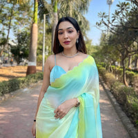 Blue Satin Georgette Saree