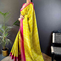 Radiant Yellow Tussar Chex Saree