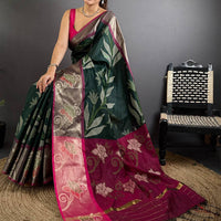 Green Soft Chanderi Pochampally Ikkat Saree