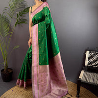 Green Silk Blend Floral Saree