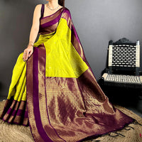 Lime Banarasi Katan Silk Saree