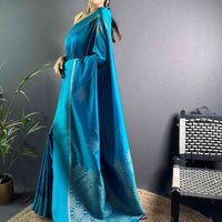 Turquoise Peacock Kolam Silk Heritage Saree