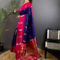 Purple Gold Zari Peacock Butta Soft Silk Saree