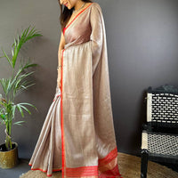 Radiant Ember Satin Tissue Saree