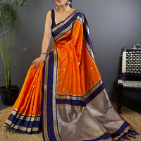 Orange Soft Silk Floral Butta Saree