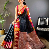 Black Banarasi Raw Silk Ikkat Saree