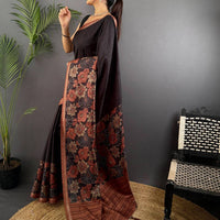 Brown Ghicha Tussar Silk Floral Saree